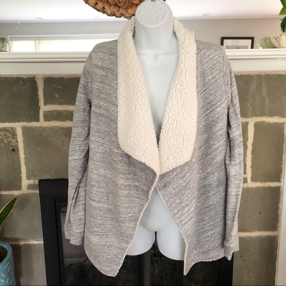 H&M | Fleece Lined Draped Cardigan Cream Gray XS - Picture 1 of 5